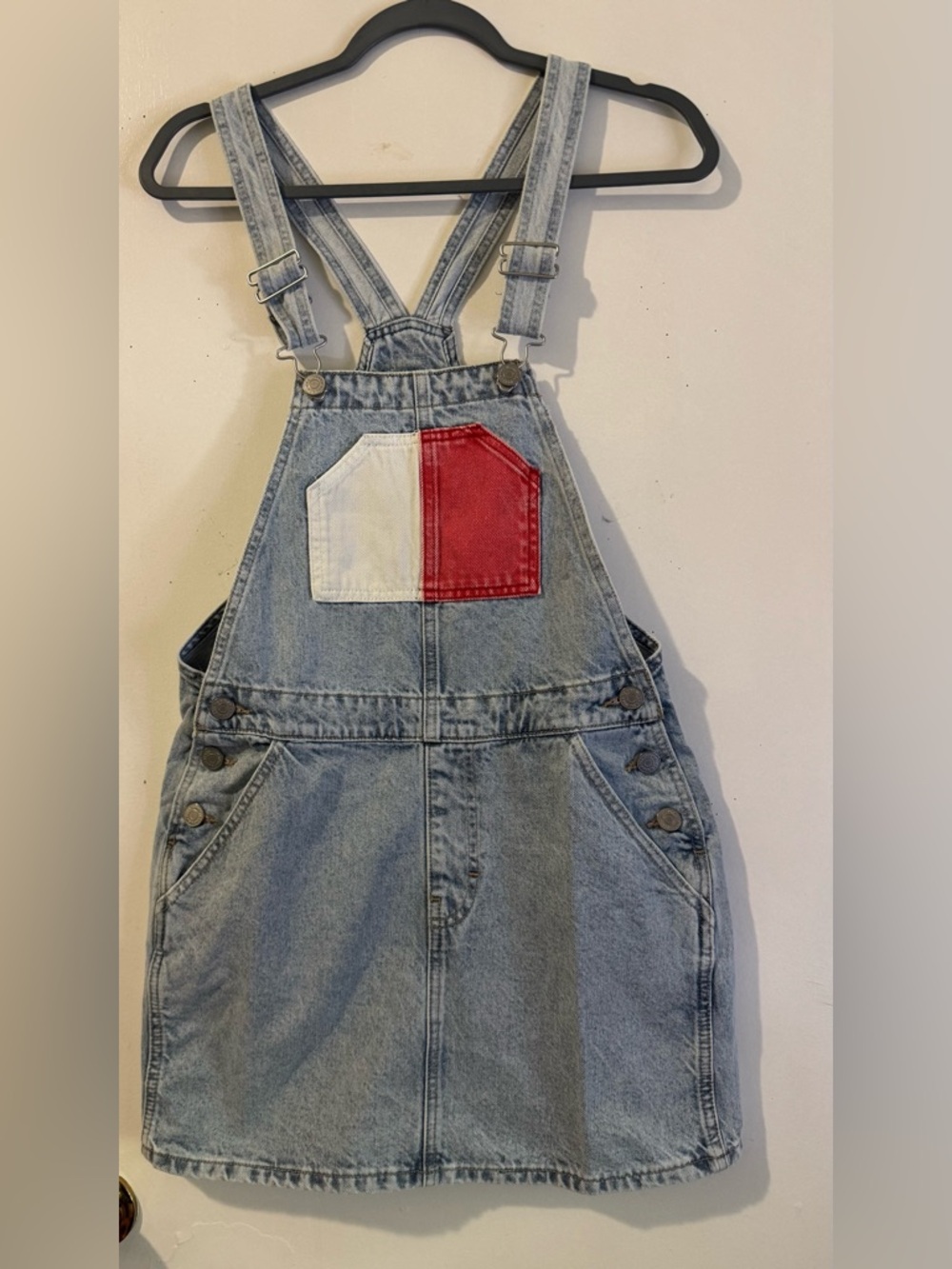 Tommy Hilfiger Light Wash Denim Dress with Red & Navy Logo Patch